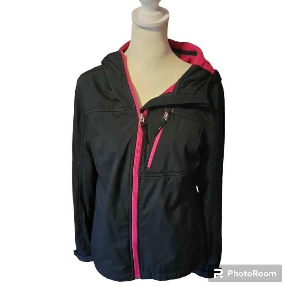Free Tech Women's Size Medium Black with Hot Pink Trim Athletic Hooded Jacket